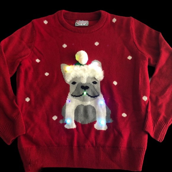 Ugly Christmas Sweater Sweaters - Christmas Frenchie Bulldog Red Light Up Sweater